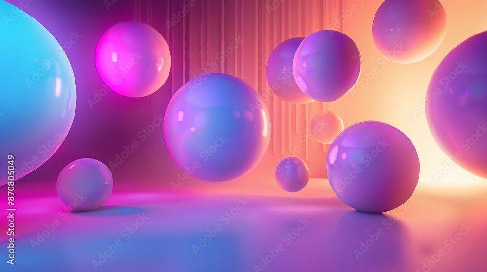 Colorful Spheres Floating in a Neon Lit Room Colorful Spheres Floating in a Neon Lit Room