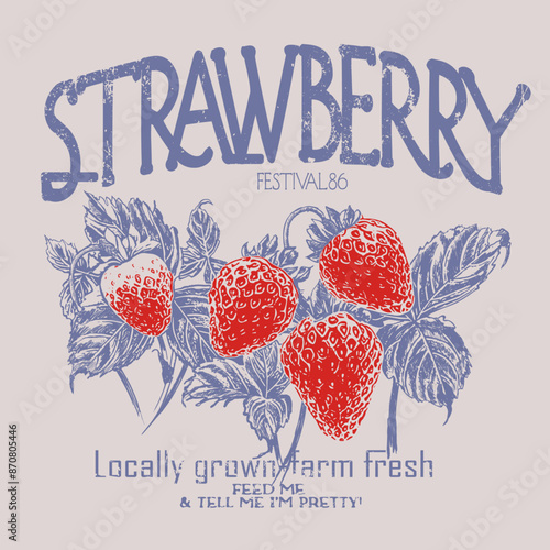Strawberry graphic, vintage handdrawn fruits print design, fruit print artwork, summer t-shirt design, womens t-shirt , tops, sweatshirt fruit print design