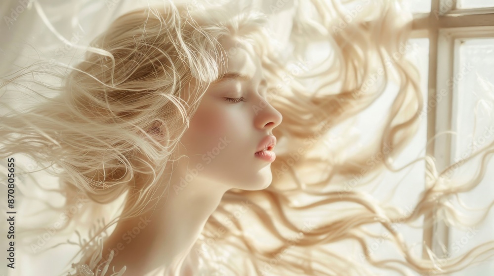fine art dream beauty girl. Blonde young woman. long flowing hair. fashion model posing in vintage room, white window. fine art dream beauty girl. Blonde young woman. long flowing hair. fashion model posing in vintage room, white window.