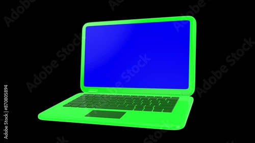 Wallpaper Mural Neon Green Laptop with Blue Screen Isolated on Black Background, Futuristic Technology Concept, Digital Innovation, Modern Computer Design, Tech Gadgets for Marketing and Branding Torontodigital.ca