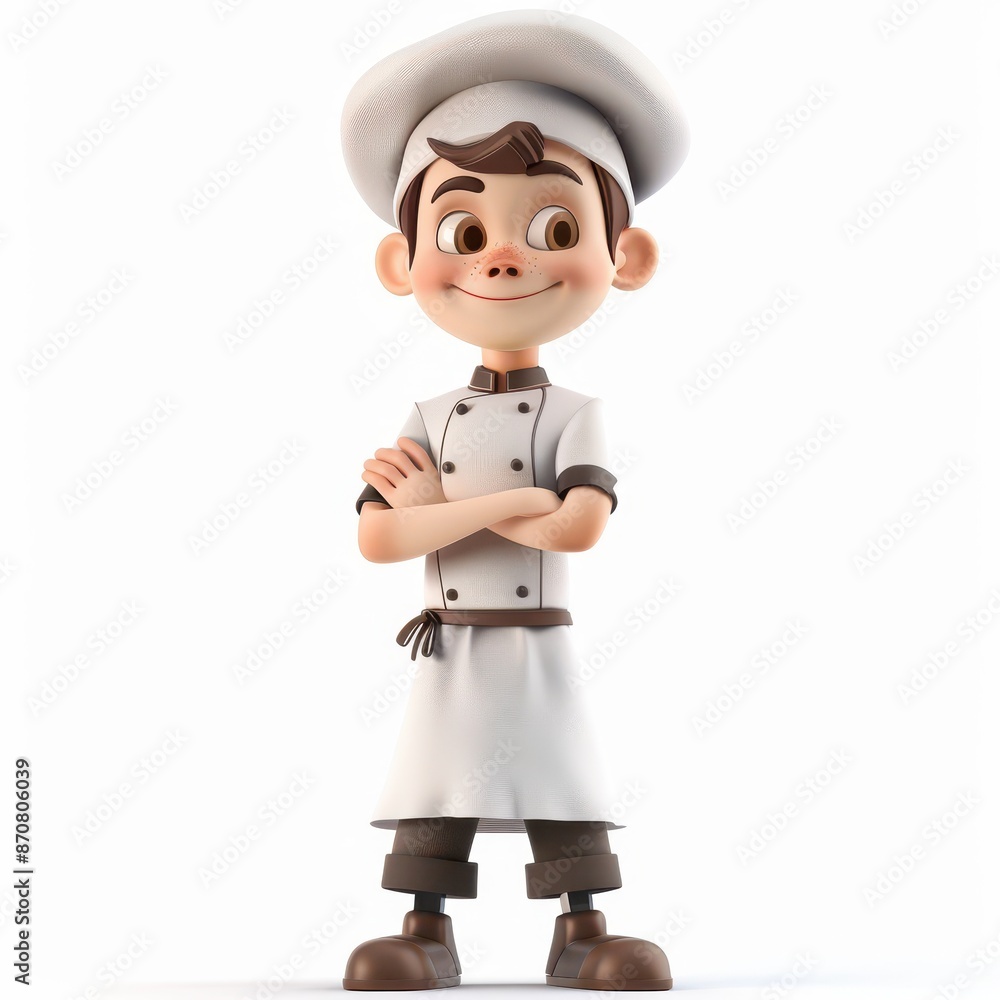 3D cartoon of professional smiling Food preparation standing isolated on white background, looking directly at the camera with an attentive expression 3D cartoon of professional smiling Food preparation standing isolated on white background, looking directly at the camera with an attentive expression