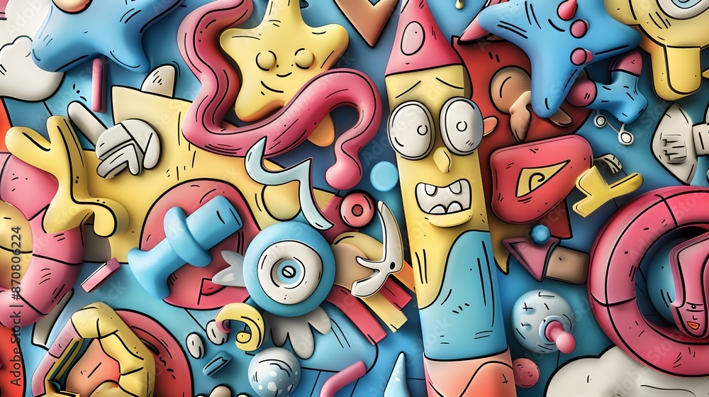 Obraz premium Colorful Graffiti Wall with Shoes and Alphabet Decorations