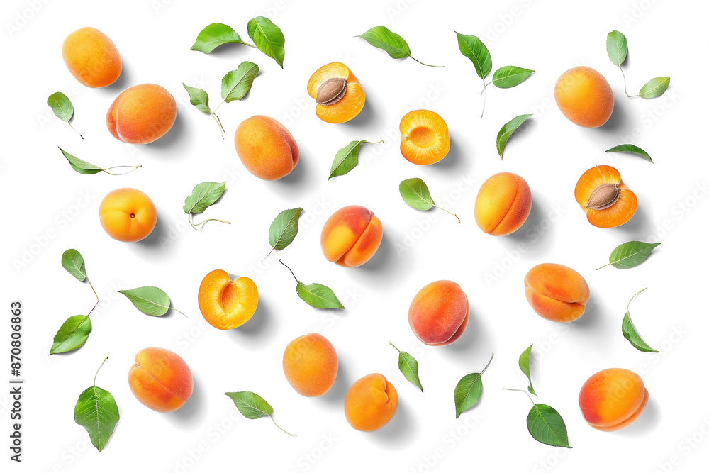 Fresh Apricots and Leaves on Transparent Background Fresh Apricots and Leaves on Transparent Background