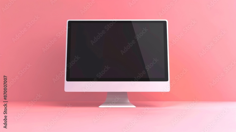 White Computer Monitor On Pink Background White Computer Monitor On Pink Background