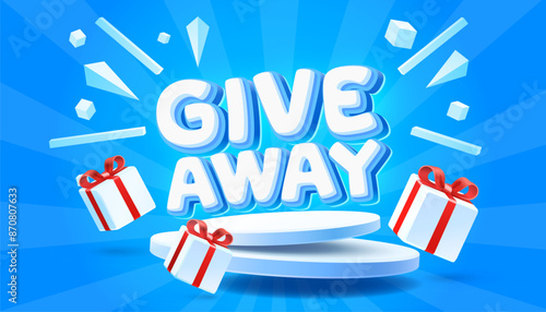 Giveaway podium, shop mega discount, special promo frame. Vector illustration