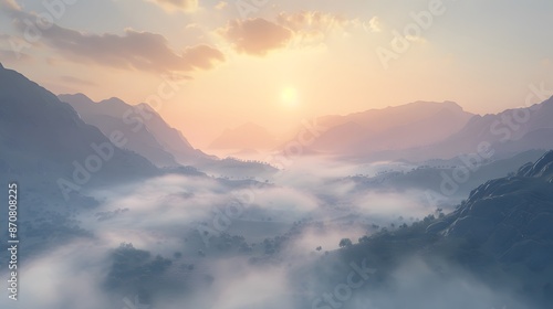 Mountain Sunrise with Clouds and Sunlight