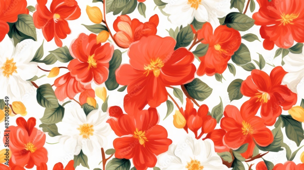 Fototapeta premium This beautiful red-coloured Begonia flower pattern exudes intense beauty, providing a warm and alluring background, and creating an atmosphere of emotion and elegance.