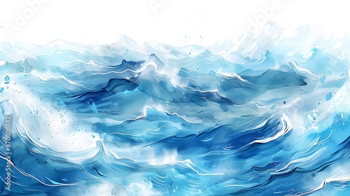 Tranquil Watercolor Ocean Waves in Abstract Art Style