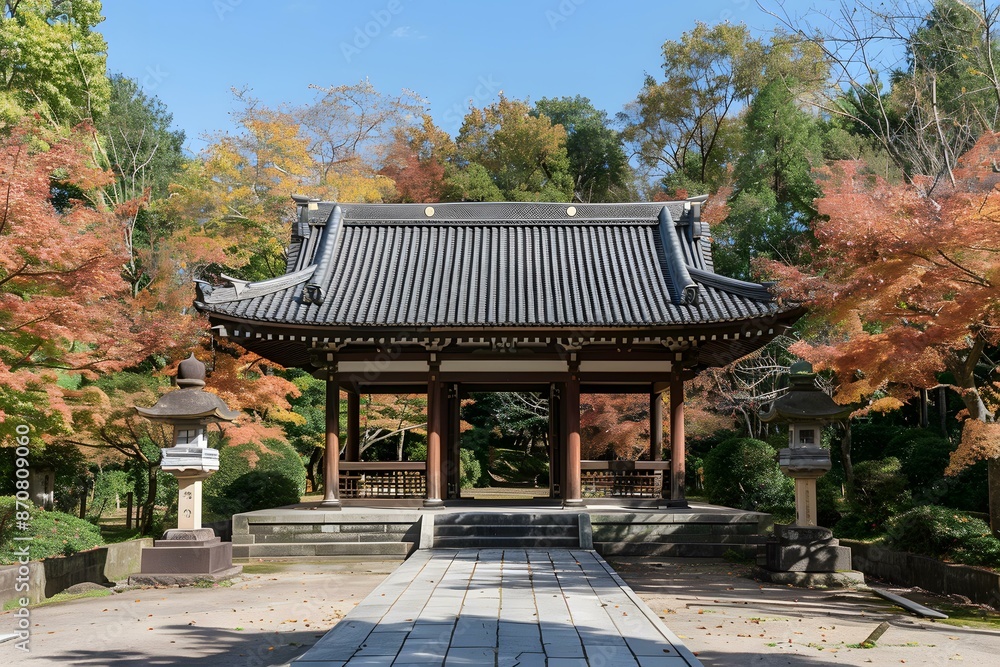 Traditional Japanese Pavilion with Autumn Foliage Traditional Japanese Pavilion with Autumn Foliage