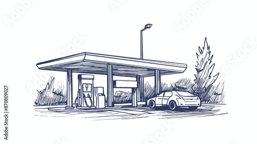 Gas station vector sketch icon isolated on background