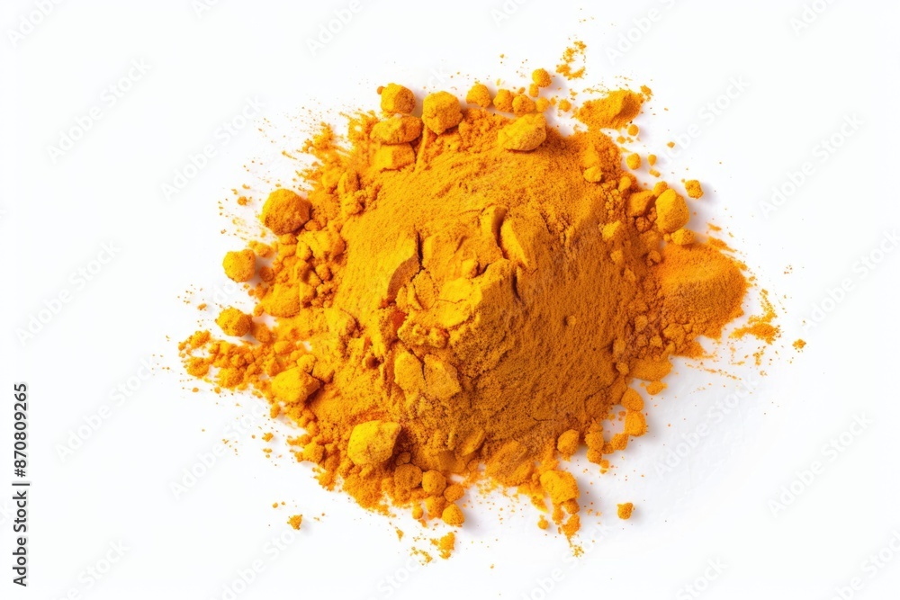 A close-up shot of a pile of bright yellow powder sitting on a clean white surface A close-up shot of a pile of bright yellow powder sitting on a clean white surface