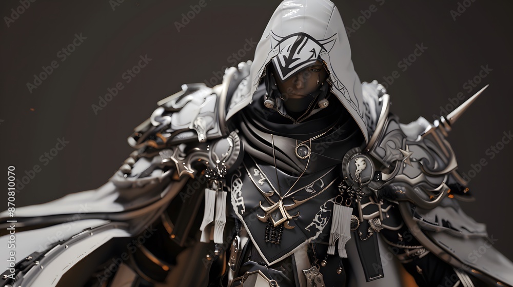 A fantasy soldier's skull on a wall, surrounded by military artifacts and armor sculptures A fantasy soldier's skull on a wall, surrounded by military artifacts and armor sculptures