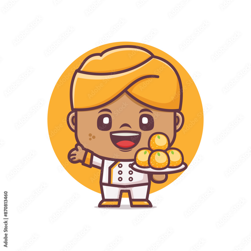 Cute cartoon mascot character with indian food ladoo Cute cartoon mascot character with indian food ladoo