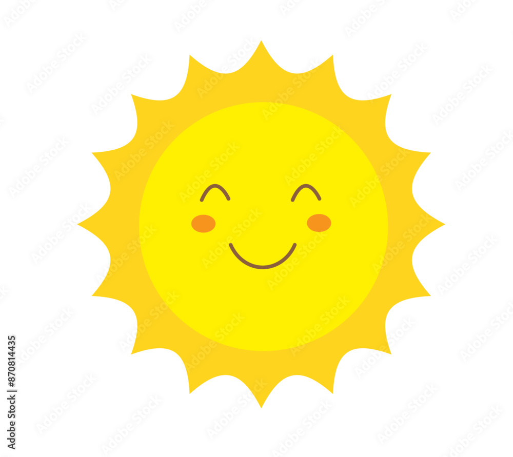 Sun smile isolated on white background. Happy smiling sun. Cute sun. Sunshine emoji. Funny emotion. Vector illustration Sun smile isolated on white background. Happy smiling sun. Cute sun. Sunshine emoji. Funny emotion. Vector illustration