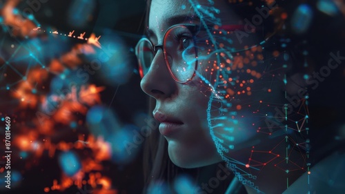 AI analyzing genetic data for personalized medicine, Tech, Cool Tones, Digital Art