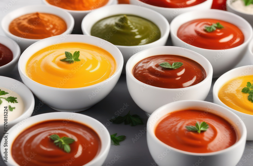 different sauces in bowls different sauces in bowls