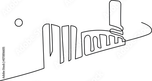 Megapolis. Continuous line drawing.Illustration of the highway and cityscape of the city. Vector