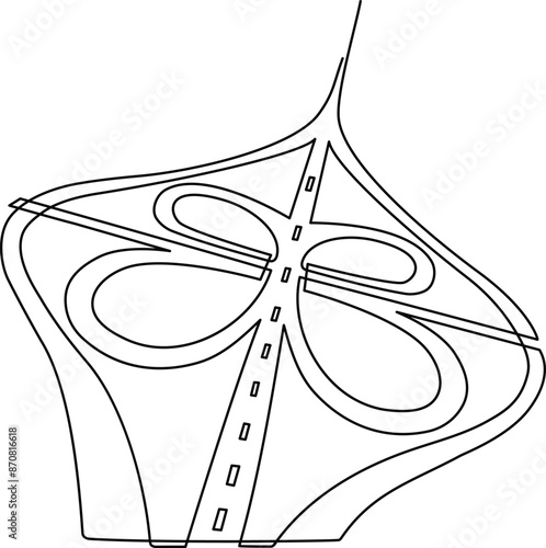 Megapolis. Difficult transport interchanges. Overpasses and bridges. Continuous line drawing. Vector