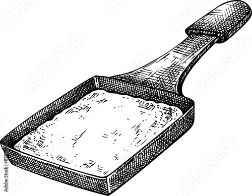 Swiss cheese fondue sketch. Hand-drawn food illustration. Melted cheese icon. Raclette vector drawing. NOT AI generated