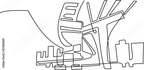 Megapolis. Difficult transport interchanges. Overpasses and bridges. Continuous line drawing. Vector