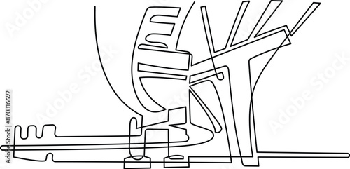 Megapolis. Difficult transport interchanges. Overpasses and bridges. Continuous line drawing. Vector