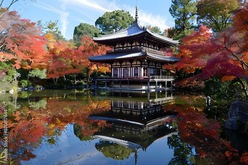 The reflection of the pagoda in the pond