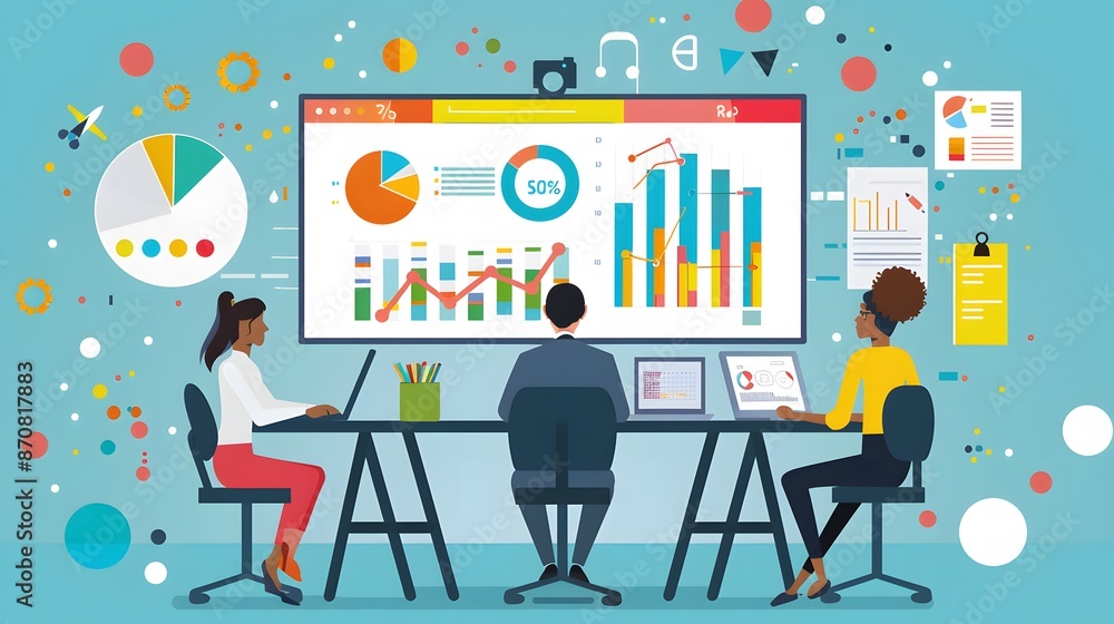 Team of marketers analyzing customer demographics., clean background, Photo stock style, clean background, no copyrighted logo, no letters Team of marketers analyzing customer demographics., clean background, Photo stock style, clean background, no copyrighted logo, no letters