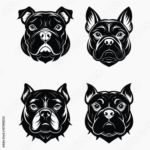 Set of bulldog head silhouettes bold, stylish vector elements photo