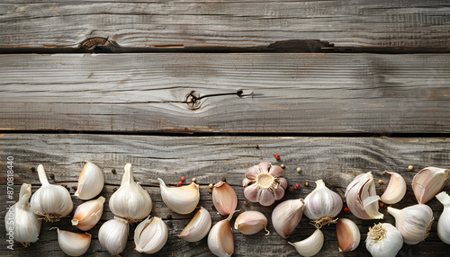 Wallpaper Mural Aromatic garlic cloves and bulbs on wooden table, closeup Torontodigital.ca