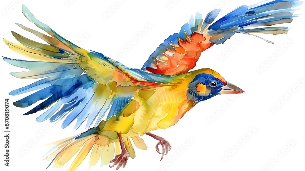 Obraz premium Vibrant Watercolor Tropical Bird Painting with Lush Foliage