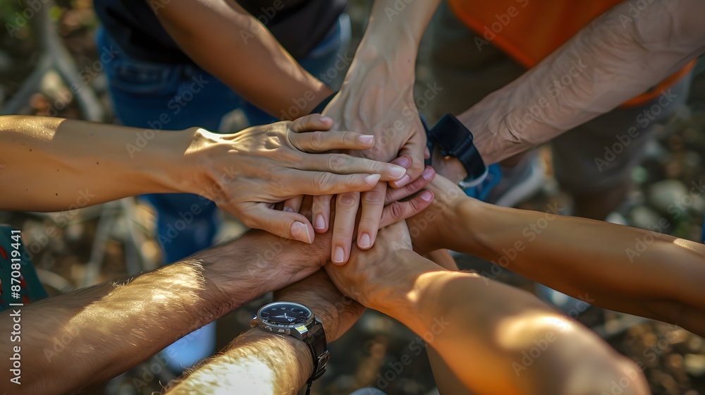Obraz premium Group of professionals attending a team-building retreat., clean background, Photo stock style, clean background, no copyrighted logo, no letters