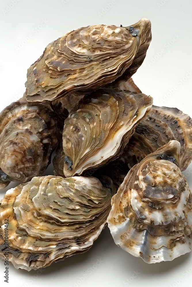 A pile of fresh oysters on a white background A pile of fresh oysters on a white background