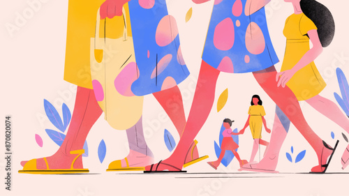 Vibrant Vector Art of People Walking
