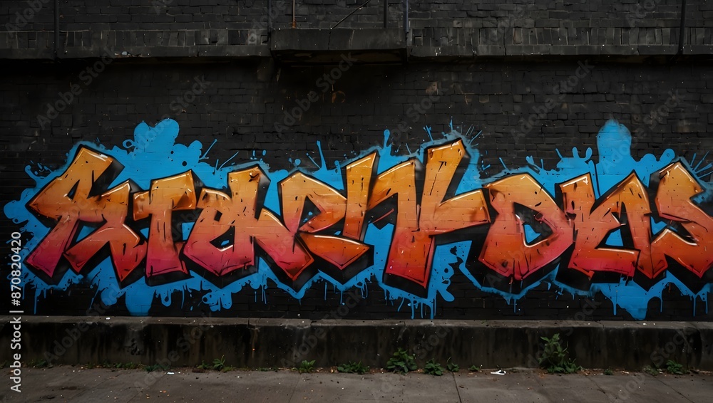 Naklejka premium The essence of a graffiti wall alive with neon hues of spray paint ai_generated