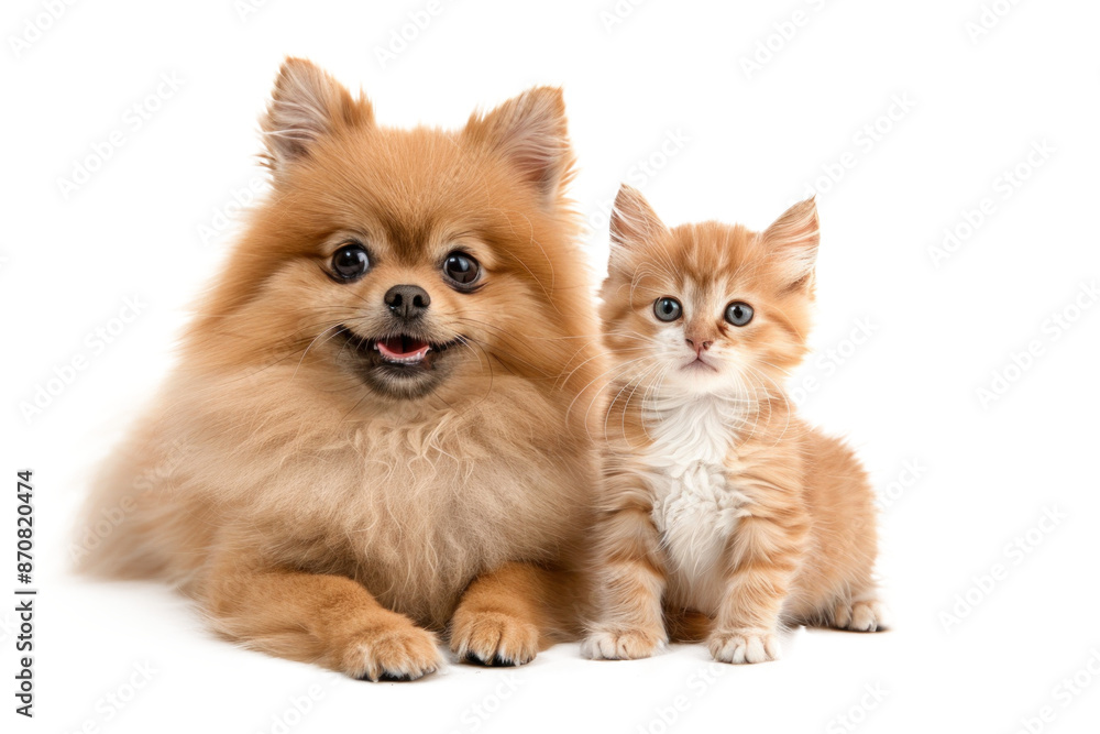 Cute Pomeranian Dog and Kitten Cute Pomeranian Dog and Kitten