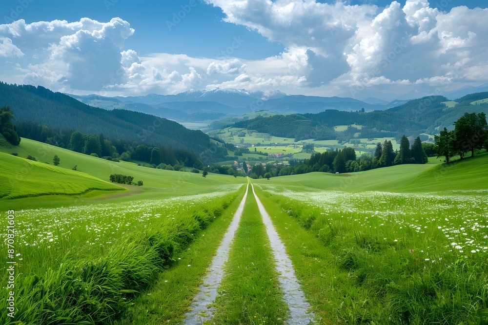 The path through the green fields The path through the green fields
