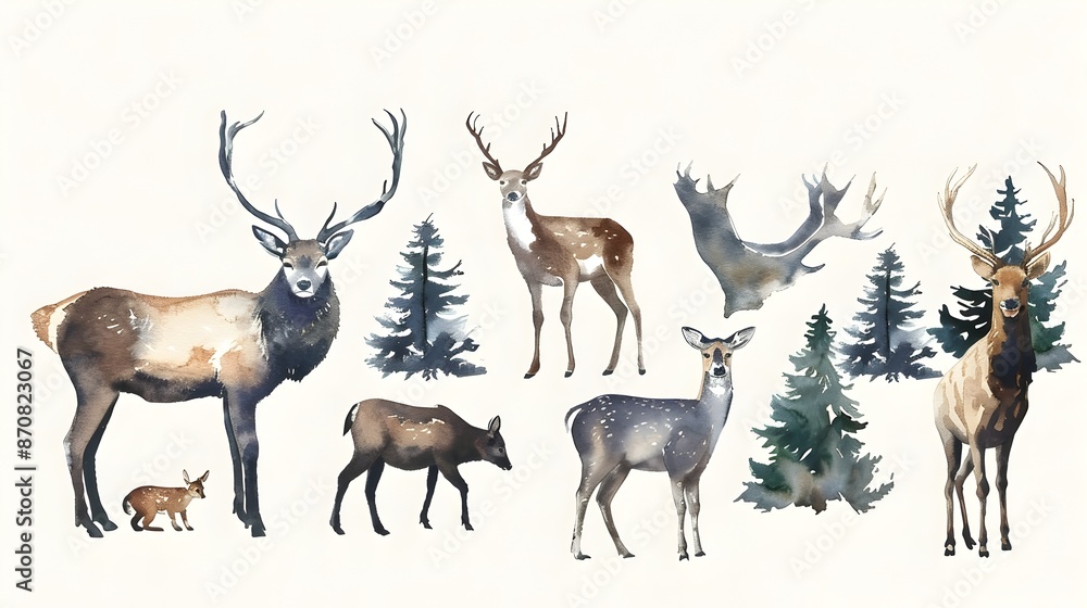 Obraz premium Whimsical Watercolor Forest Animals in Vibrant Woodland Scene