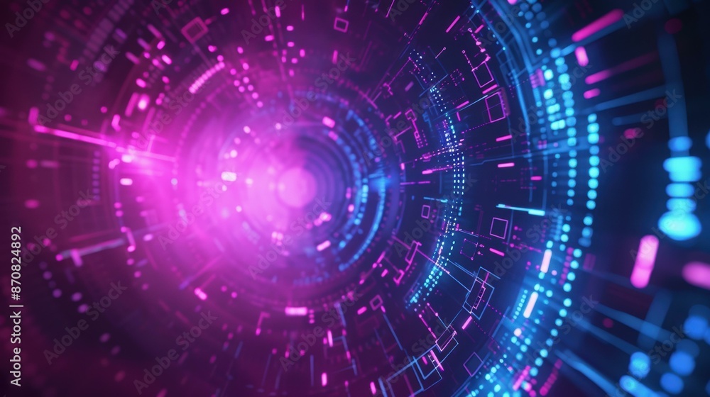 A vibrant, abstract digital artwork featuring blue and pink neon lights in a circular pattern, resembling a futuristic tunnel or data stream. A vibrant, abstract digital artwork featuring blue and pink neon lights in a circular pattern, resembling a futuristic tunnel or data stream.