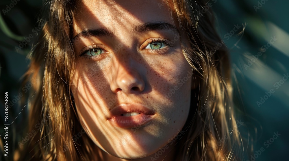 portrait of a model on a sunny day shadows fall on the face and create a beautiful picture portrait of a model on a sunny day shadows fall on the face and create a beautiful picture