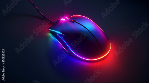 an image of a modern mouse with lights in it illuminated technology innovation on dark background photo