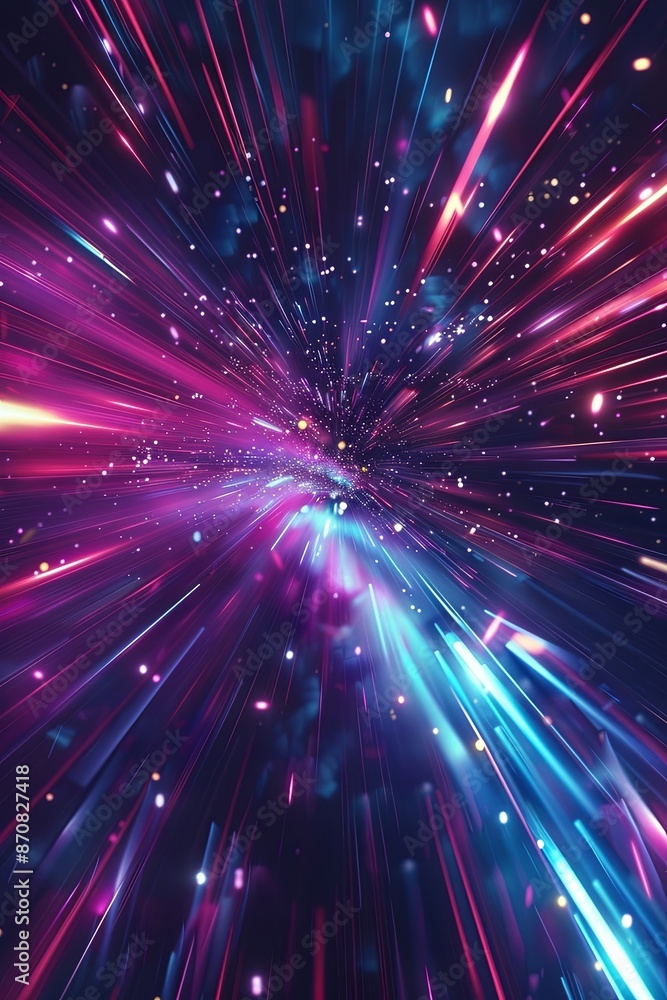 Abstract creative space background. Hyperjump to another galaxy. Speed of light, neon glowing rays in motion. Abstract creative space background. Hyperjump to another galaxy. Speed of light, neon glowing rays in motion.
