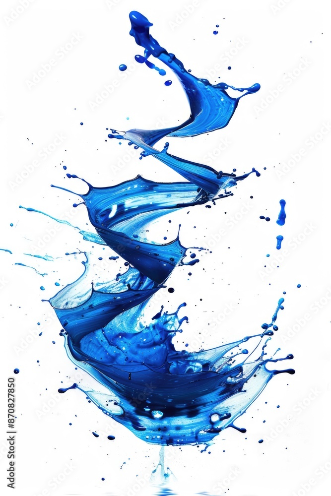 Fototapeta premium A splash of blue water on a white surface, suitable for use in illustrations about cleanliness, purity, and freshness