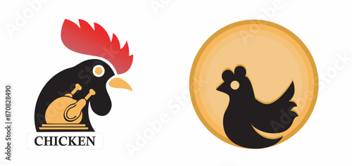 Print, Simple abstract chicken rooster face head mascot logo vector icon on white background Rooster line art style logo design template illustration inspiration