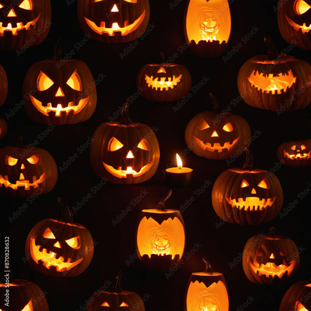Glowing pumpkins on a black background, Halloween Glowing pumpkins on a black background, Halloween