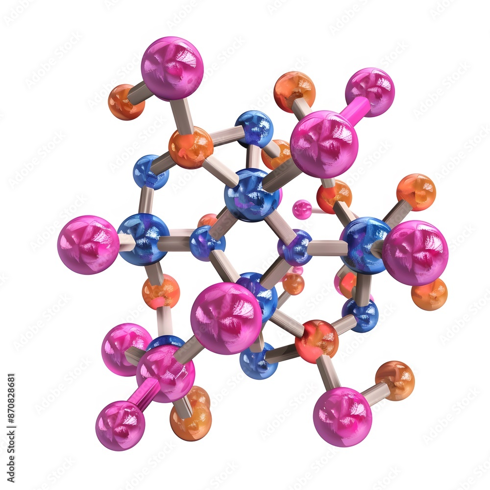 Obraz premium Detailed Barium Molecule Structure with Vivid Colors on Transparent Background