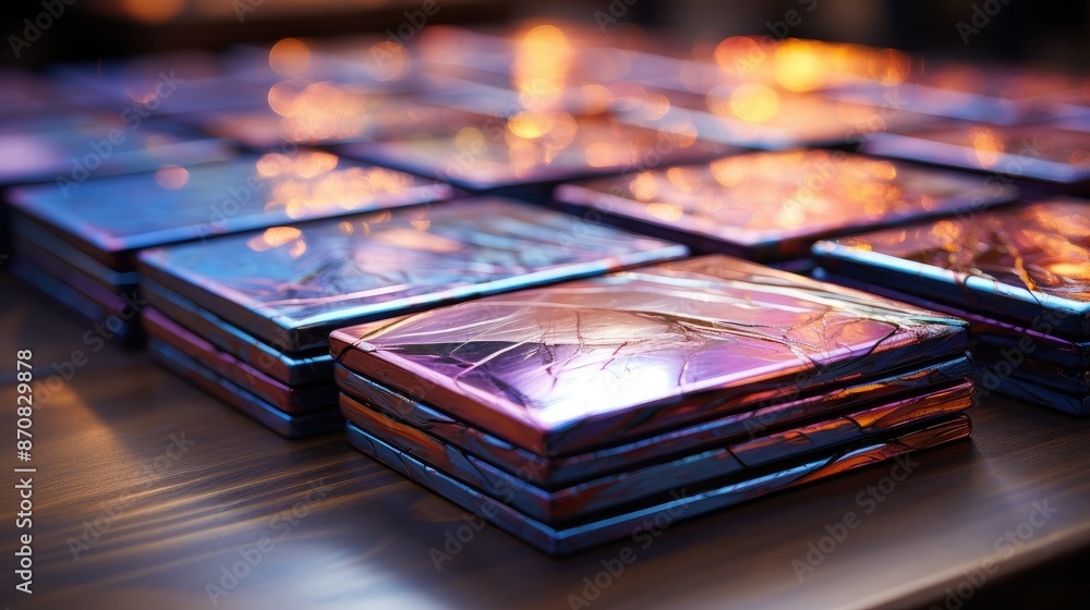 Glazed ceramic tiles with iridescent finish Glazed ceramic tiles with iridescent finish