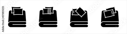 Bed linen set with pillows, bed sheet and duvet cover isolated, on white background.