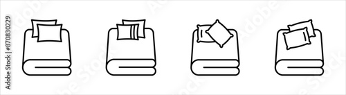 Bed linen set with pillows, bed sheet and duvet cover isolated, on white background.