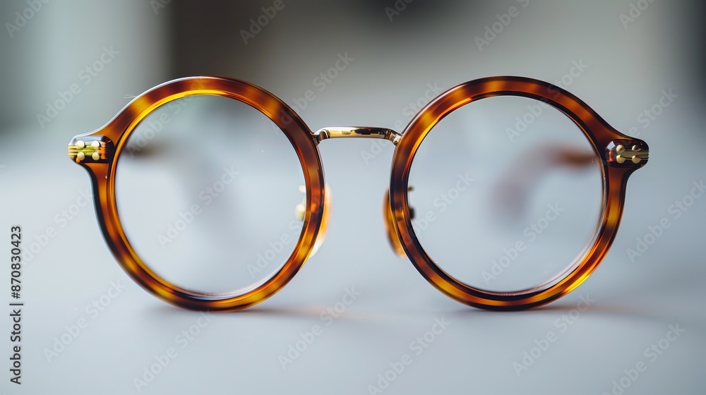 Round tortoiseshell eyeglasses on white background, close-up. Vintage fashion accessories concept Round tortoiseshell eyeglasses on white background, close-up. Vintage fashion accessories concept
