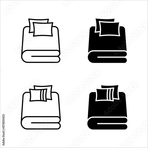 Bed linen set with pillows, bed sheet and duvet cover isolated, on white background.